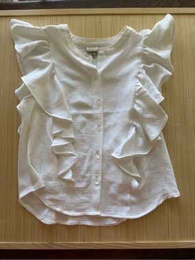 A New Day White Ruffle Sleeve Button Front Blouse Size XS NWT